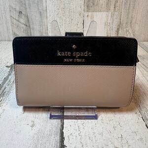 kate spade New York Black & Beige Leather Slim Bifold Wallet